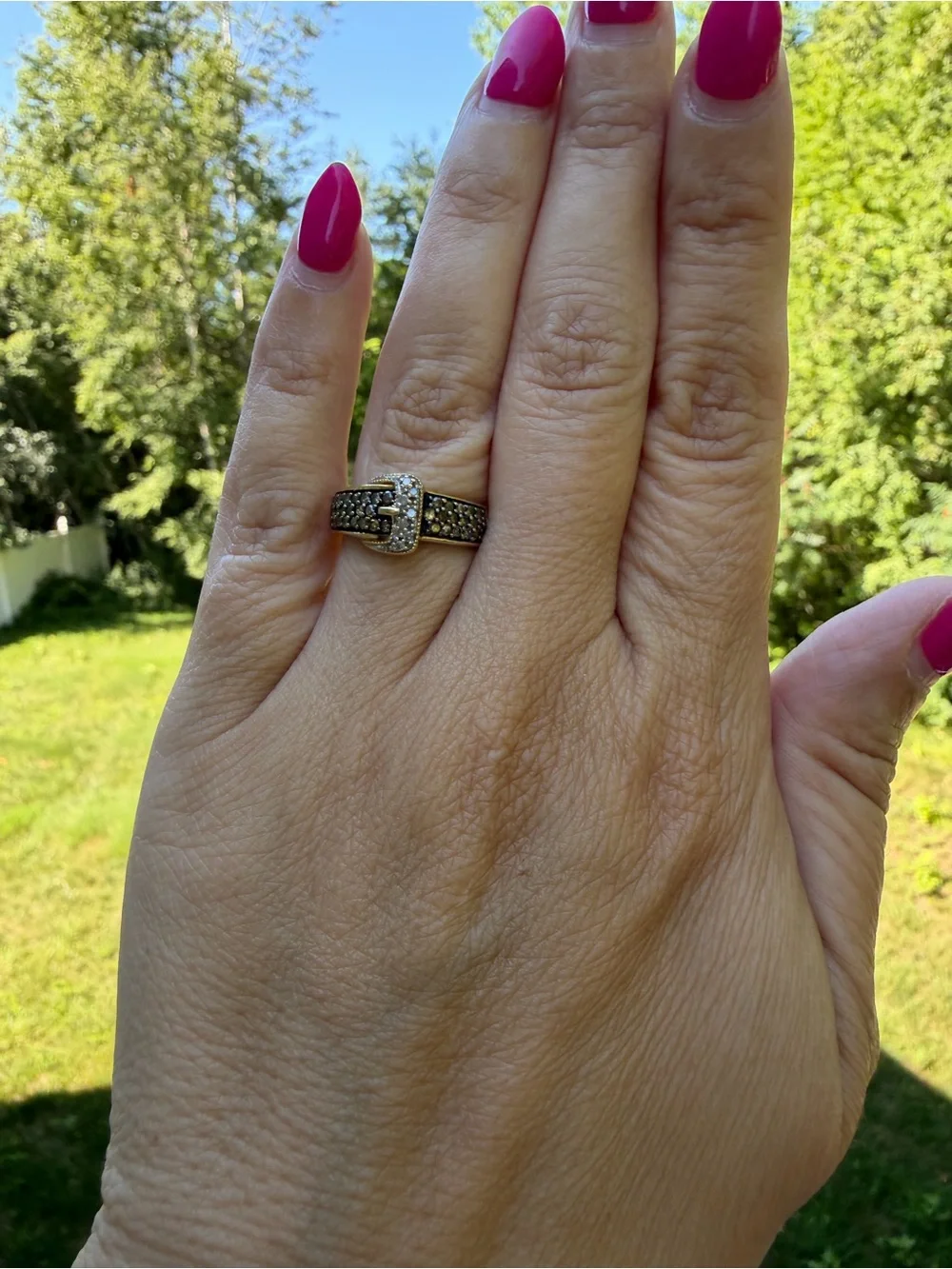 10K Gold Natural Champagne & White Diamond Buckle Ring